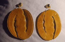 Load image into Gallery viewer, Extra Large Clip on Hand Dyed Leather Gye Nyame Earrings 5 inch
