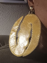 Load image into Gallery viewer, Extra Large Clip on Hand Dyed Leather Gye Nyame Earrings 5 inch
