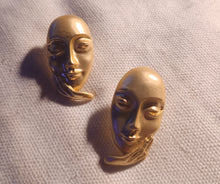 Load image into Gallery viewer, Abstract Face Pop Art gold metal Earrings (pierced ears)
