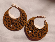Load image into Gallery viewer, Wood and Metal Abstract Hoop Earrings
