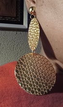 Load image into Gallery viewer, Extra large Hammered Metal Disc Clip On Earrings gold
