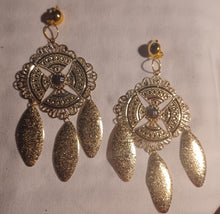 Load image into Gallery viewer, Extra large Hammered Metal dream catcher Clip On Earrings gold
