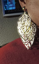 Load image into Gallery viewer, Extra large Hammered Metal leaf Clip On Earrings gold
