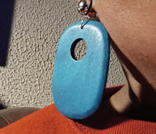 Load image into Gallery viewer, Handmade Natural Wood Dangle Clip On Earrings turqoise
