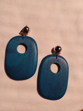 Load image into Gallery viewer, Handmade Natural Wood Dangle Clip On Earrings turqoise
