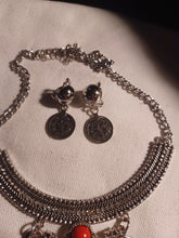 Load image into Gallery viewer, Bohemian coin charm necklace and clip on earrings
