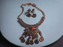 Load image into Gallery viewer, Bohemian coin charm necklace and clip on earrings
