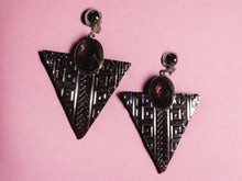 Load image into Gallery viewer, Vintage Hammered metal Pyramid  Clip On Earrings silver 3 in
