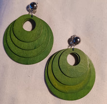 Load image into Gallery viewer, Clip on Multi Layer Wooden Hoop Earrings green
