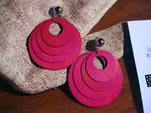 Load image into Gallery viewer, Clip on Multi Layer Wooden Hoop Earrings pink
