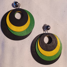 Load image into Gallery viewer, Clip on Multi Layer Wooden Hoop Earrings Jamaica colors
