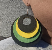 Load image into Gallery viewer, Clip on Multi Layer Wooden Hoop Earrings Jamaica colors
