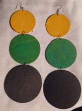 Load image into Gallery viewer, Clip on extra long Wooden Disc Earrings 6 inch
