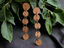 Load image into Gallery viewer, Handmade Raw Cut Wood Dangle Clip On Earrings 3 inch
