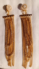 Load image into Gallery viewer, Rhinestone and chain Clip On Earrings gold 6 inch
