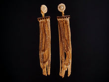 Load image into Gallery viewer, Rhinestone and chain Clip On Earrings gold 6 inch
