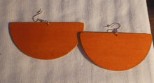 Load image into Gallery viewer, Large wooden Half Circle earrings pierced ears orange
