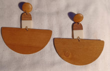 Load image into Gallery viewer, Handmade geometric Wood Clip On Dangle Earrings 5 inch
