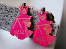Load image into Gallery viewer, Handmade  Natural Wood  Egyptian goddess Clip On Dangle Earrings

