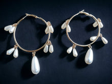 Load image into Gallery viewer, Faux pearl charm hoop earrings (pierced ears)
