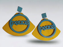 Load image into Gallery viewer, Large wooden Peace statement earrings Handmade pierced ears
