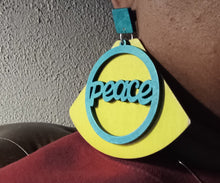 Load image into Gallery viewer, Large wooden Peace statement earrings Handmade pierced ears
