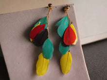 Load image into Gallery viewer, Handmade Feather Tassel Clip On Dangle Earrings Long Style 5 inch
