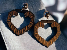 Load image into Gallery viewer, Medium sized Wooden bamboo hoop Clip on Earrings 2.5 inch black
