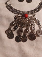 Load image into Gallery viewer, Bohemian coin charm necklace and clip on earrings
