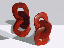 Load image into Gallery viewer, Handmade Chunky red marbled Acrylic Chain Earrings (pierced ears)
