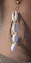 Load image into Gallery viewer, Wood and Cowrie Shell Hoop Earrings
