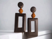 Load image into Gallery viewer, Minimalist Hand carved Natural Wood Clip On Dangle Earrings
