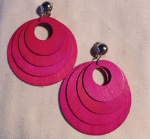 Load image into Gallery viewer, Clip on Multi Layer Wooden Hoop Earrings pink
