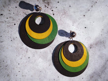 Load image into Gallery viewer, Clip on Multi Layer Wooden Hoop Earrings Jamaica colors

