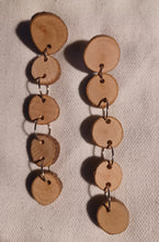 Load image into Gallery viewer, Handmade Raw Cut Wood Dangle Clip On Earrings 3 inch
