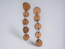 Load image into Gallery viewer, Handmade Raw Cut Wood Dangle Clip On Earrings 3 inch
