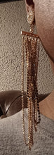 Load image into Gallery viewer, Rhinestone and chain Clip On Earrings gold 6 inch
