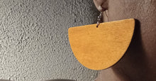 Load image into Gallery viewer, Large wooden Half Circle earrings pierced ears green
