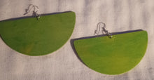 Load image into Gallery viewer, Large wooden Half Circle earrings pierced ears green
