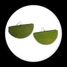 Load image into Gallery viewer, Large wooden Half Circle earrings pierced ears green
