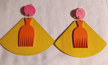 Load image into Gallery viewer, Extra large Wood handpainted Afro Pick Clip On Dangle Earrings
