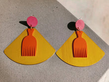 Load image into Gallery viewer, Extra large Wood handpainted Afro Pick Clip On Dangle Earrings
