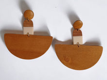 Load image into Gallery viewer, Handmade geometric Wood Clip On Dangle Earrings 5 inch
