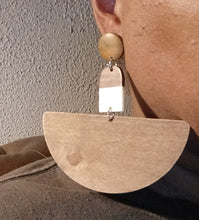 Load image into Gallery viewer, Handmade geometric Wood Clip On Dangle Earrings 5 inch
