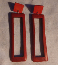 Load image into Gallery viewer, Minimalist Wooden Rectangle Clip on earrings red
