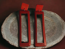 Load image into Gallery viewer, Minimalist Wooden Rectangle Clip on earrings red
