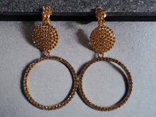 Load image into Gallery viewer, Handmade Rhinestone Clip On Hoop Earrings gold medium size

