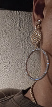 Load image into Gallery viewer, Handmade Rhinestone Clip On Hoop Earrings gold medium size
