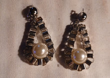 Load image into Gallery viewer, Handmade Faux Pearl and chain Dangle Earrings Clip on silver
