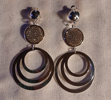Load image into Gallery viewer, Multi hoop and Rhinestone Clip On Earrings silver medium size
